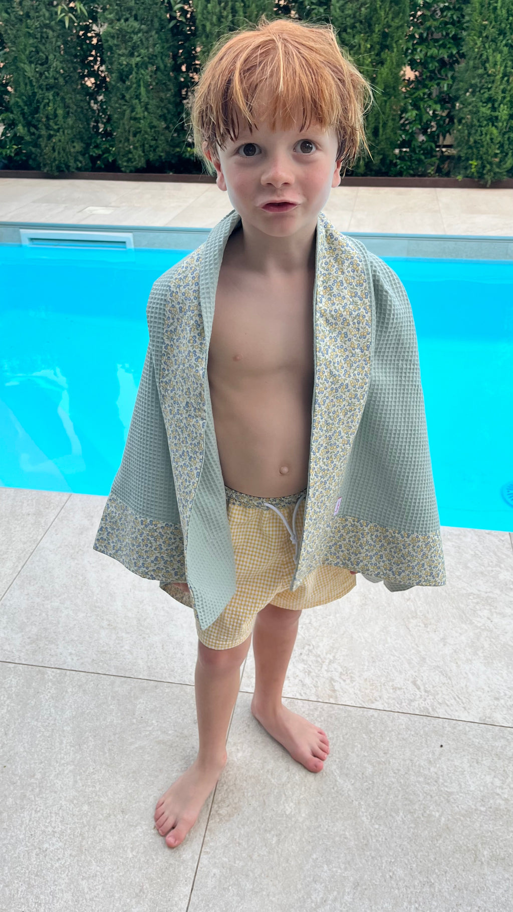 Boxer vichy giallo e bordo frutti