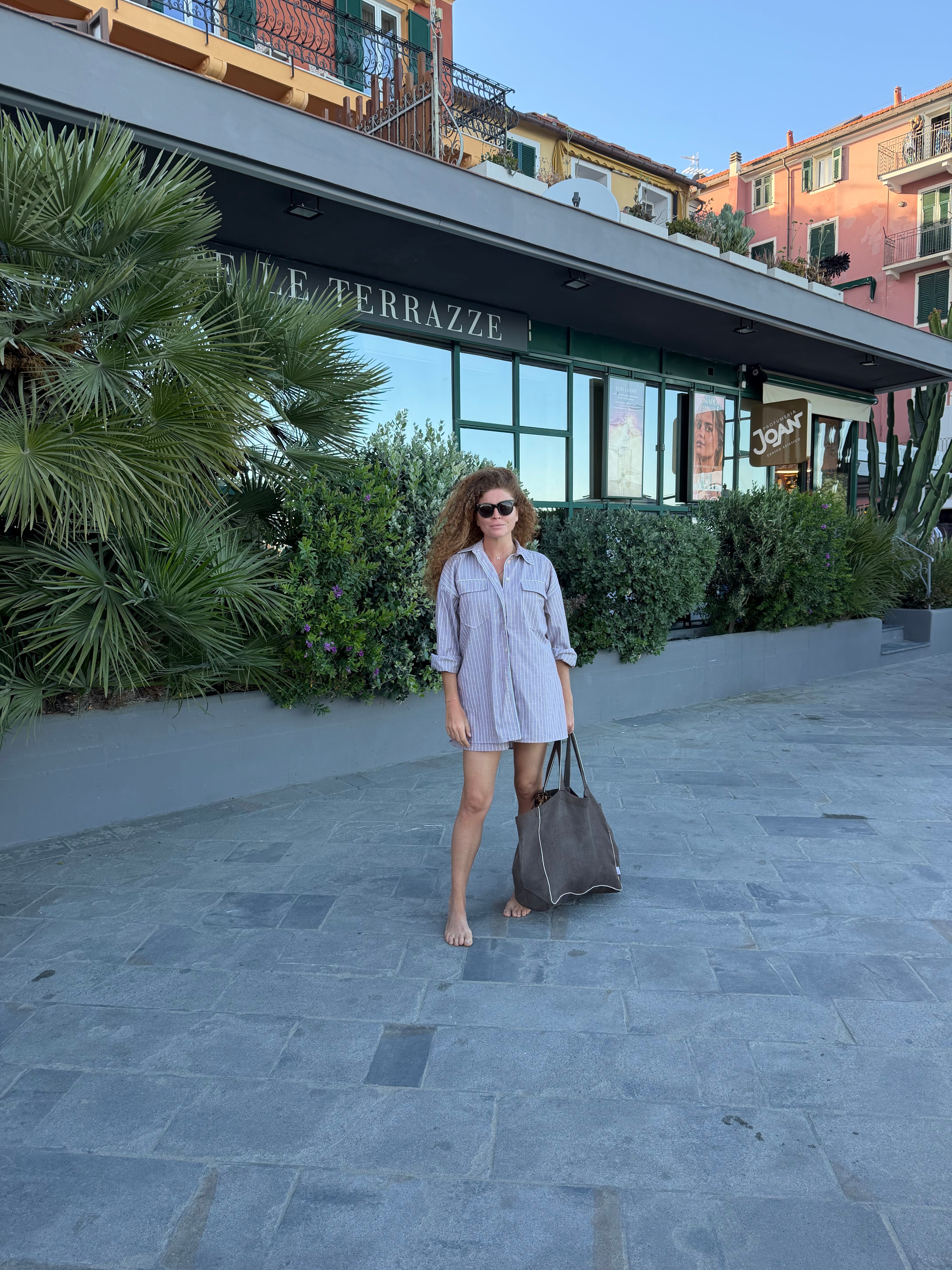 Daily Pajama corto righe marroni