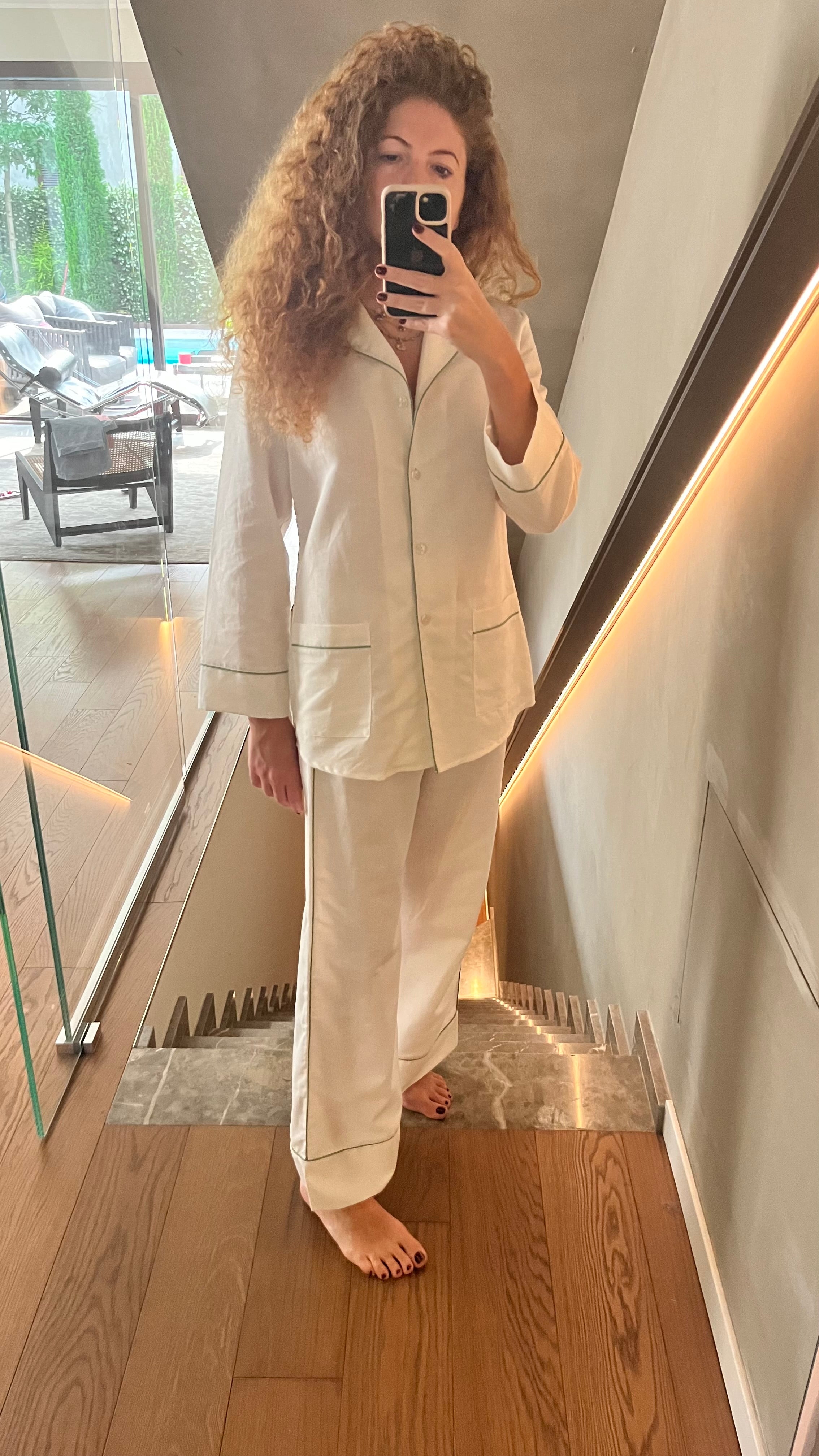 Pantalone LINO BIANCO BORDI VERDI