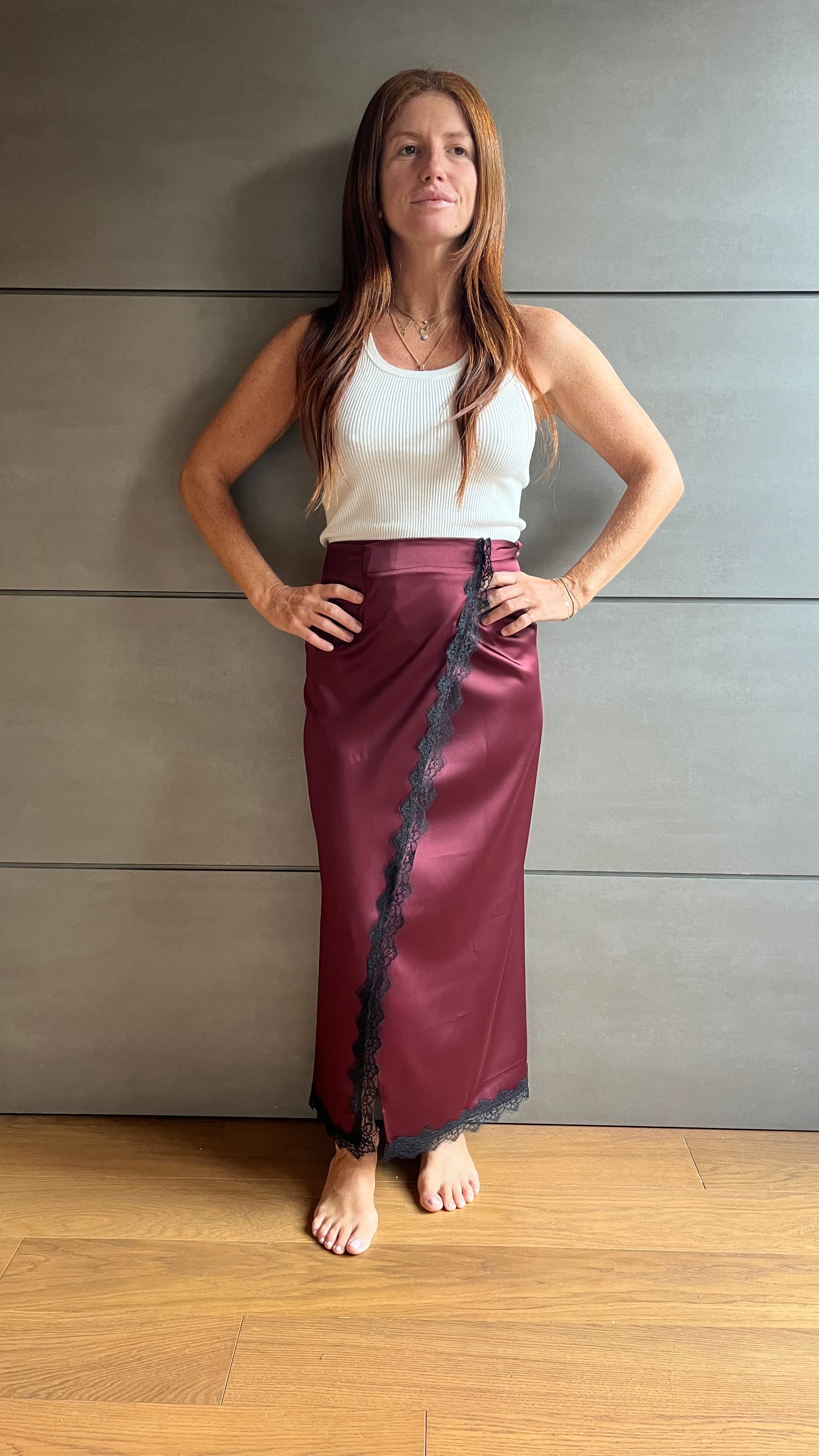 Gonna portafoglio pizzo e satin