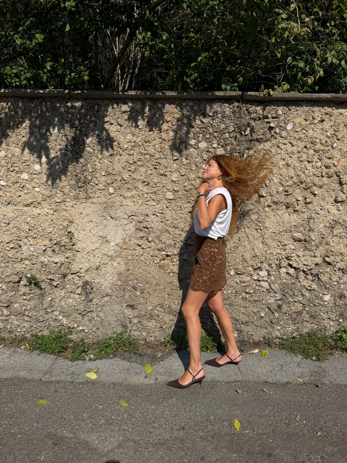 Mini Gonna - Pizzo marrone velluto