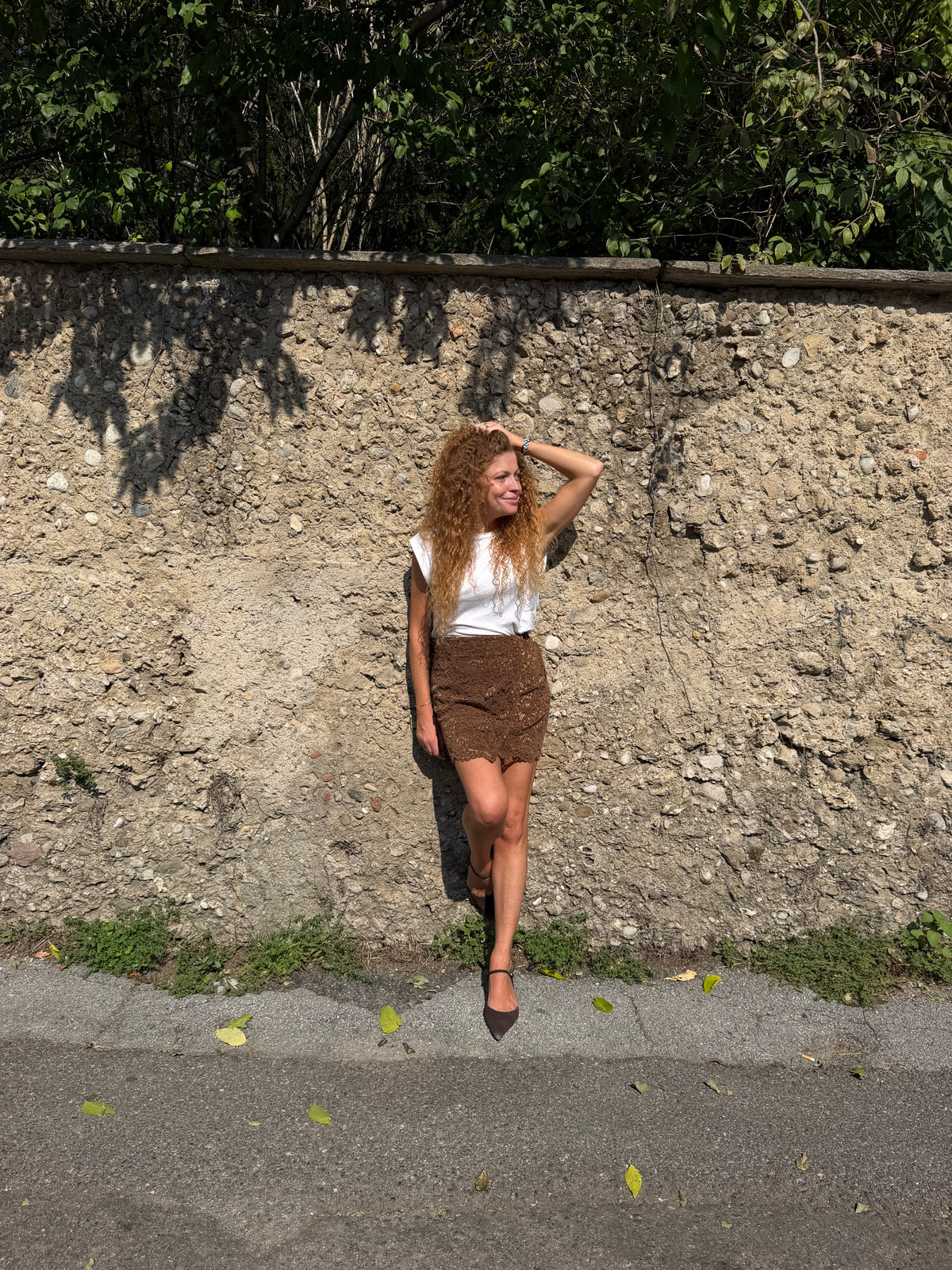 Mini Gonna - Pizzo marrone velluto