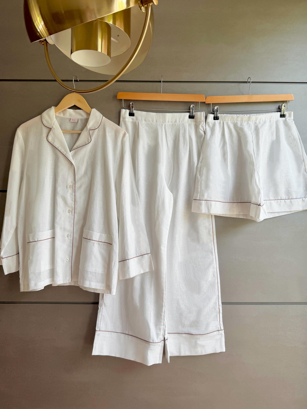 Pigiama donna LINO E BORDI MARRONE Lungo + Corto