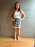 Mini Gonna Frangia - Check marrone e bianco